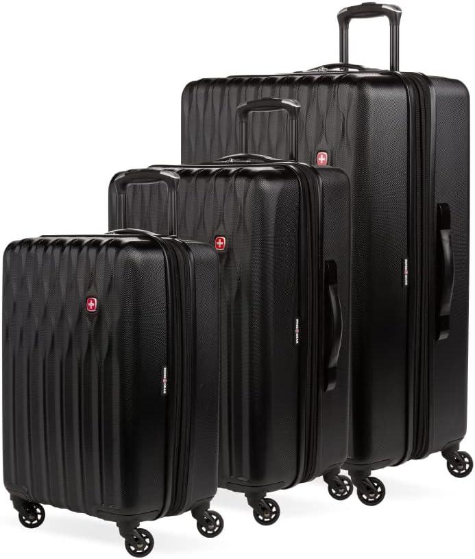 SwissGear 8018 Expandable Luggage Set, 3-Piece Hardside Luggage Set with Spinner Wheels (Black)
