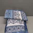 WONGS BEDDING Blue Quilt Set Queen Size, Bohemian Stripe 3 Pieces Quilts Bedspread Set Boho Lightweight Microfiber All Season Bedding Coverlet Set for Queen Bed (96"x90")