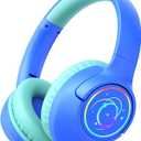 Kids Bluetooth Headphones, 85H Playtime Wireless Headphones for Kids, Colorful LED Lights, 85/94dB Safe Volume Limit, Bluetooth 5.4 Built-in Mic Toddler Headset for Tablet/Airplane/Travel (Blue)