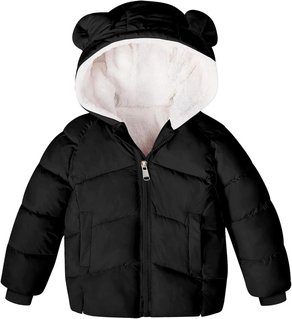 Baby Girls Boys Winter Coat Warm Fleece Jacket for Toddler Kids 6M-12M (Black)