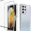 Case for Galaxy S21 Ultra 5G Case, SM-G998U Case with Tempered Glass Screen Protector, Soft 360 Full Body Shockproof Hybrid Bumper Crystal Clear Case Cover for Samsung Galaxy S21 Ultra (Clear)