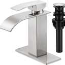 LUFG Bathroom Faucets Brushed Nickel Waterfall Bathroom Sink Faucet Modern Single Handle Bathroom Faucet for 1 or 3 Hole Mxier Tap Washbasin Faucet with Deck, Pop-up Drain and Supply Hoses