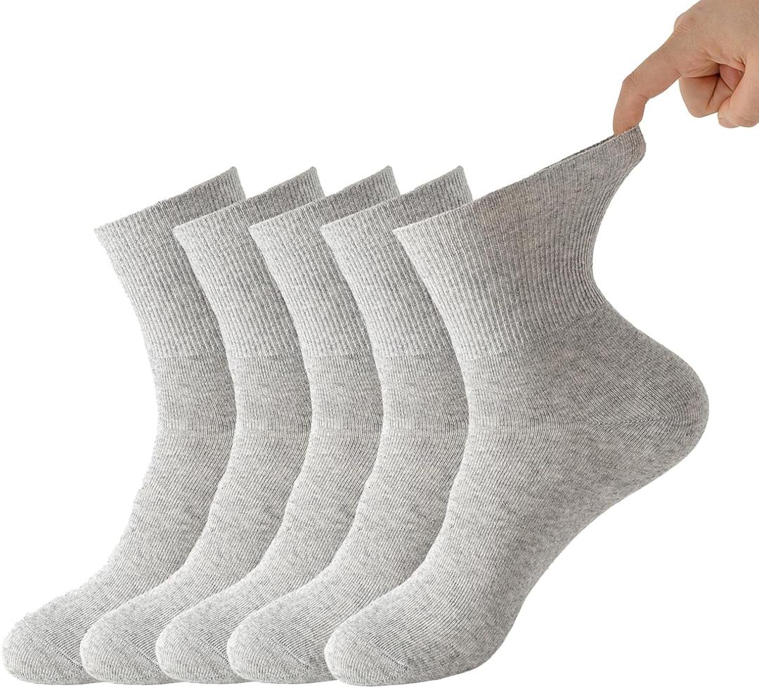 Thin Cotton Socks for Women 6-10 | 5 Pairs | Wide Non Binding Ankle Socks Quarter Length | Daily Essentials Sock (Gray)