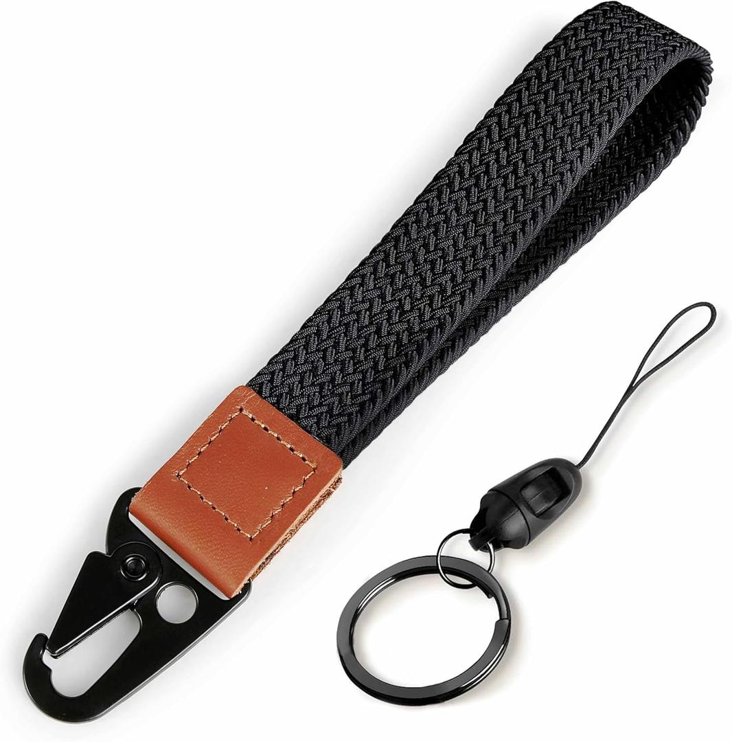 3 x Braided Wristlet Keychain Lanyard for Keys, Cool Stretchy Wrist Lanyard Strap Key Chain Holder for Women Men ID Badges, Wallet, Cell Phone, Camera (Black)