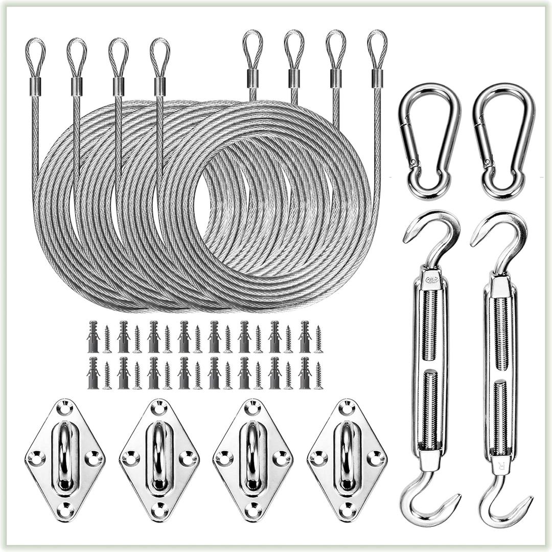 ColourTree Square & Rectangle Sun Shade Sail Canopy Awning Installation 24 PC Hardware Kits, 48 Ft (12 Ft x 4) Cable Wire Ropes, H6"#44pcs