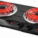OVENTE Electric Double Burner, 1700W Coil Hot Plate, Black BGC102B