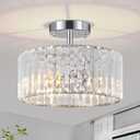 TOULMJ Crystal Ceiling Light, 3-Light Modern Semi Flush Mount Ceiling Lighting Fixture, Round Hallway Light Fixtures Ceiling for Kitchen Entryway Bedroom Laundry Room, Chrome Finish
