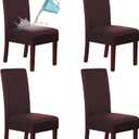 H.VERSAILTEX Suede Dining Room Chair Covers Dining Chair Slipcover Parsons Chair Slipcover Velvet Chair Covers for Dining Room Set of 4, Soft Stretch Removable High Back Chair Protector, Brown