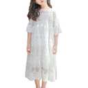 New  6 Years Girls White Lace Dress Flutter Sleeve Cotton Lined Flower Girl Party Special Occasion