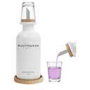 White Glass Mouthwash Dispenser for Bathroom by Brighter Barns - Mouth Wash Dispensers with Stainless Steel Spout, Mouthwash Cup, Tray - Minimalist Bathroom Decor for Hotel, Spa, Dental Office (White