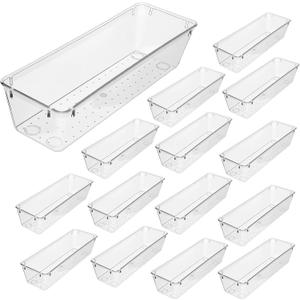 MBIYO 12 Pack Clear Drawer Organizers, 9 x 3 x 2 Plastic Silverware Organizer Utensil Drawer Organizer for Desk Makeup Lipstick Kitchen Utensils Kitchen Drawers Dividers