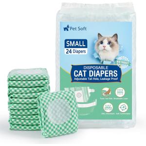 Pet Soft Disposable Cat Diapers for Female & Male Cats, Puppy Doggie Diapers for Female Dogs with Adjustable Foam Tail Hole, Small (24Pcs, Green)