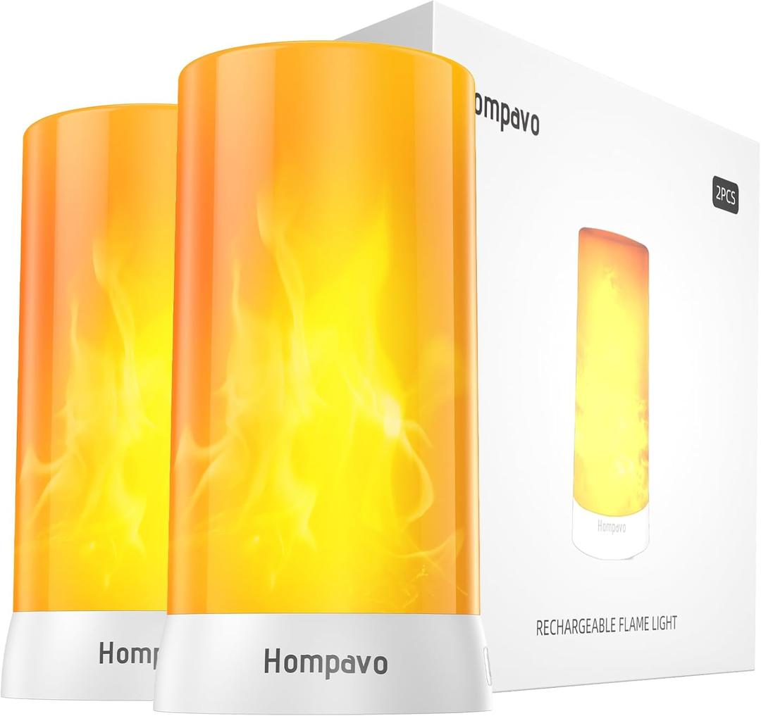 Hompavo Upgraded LED Flame Lights, 4-Mode Rechargeable Battery Operated Flameless Candles, Waterproof Pillar Flickering Lanterns for Living Room Bathroom Patio Wedding Party Christmas Home Decor (Button Control-2 Pcs)