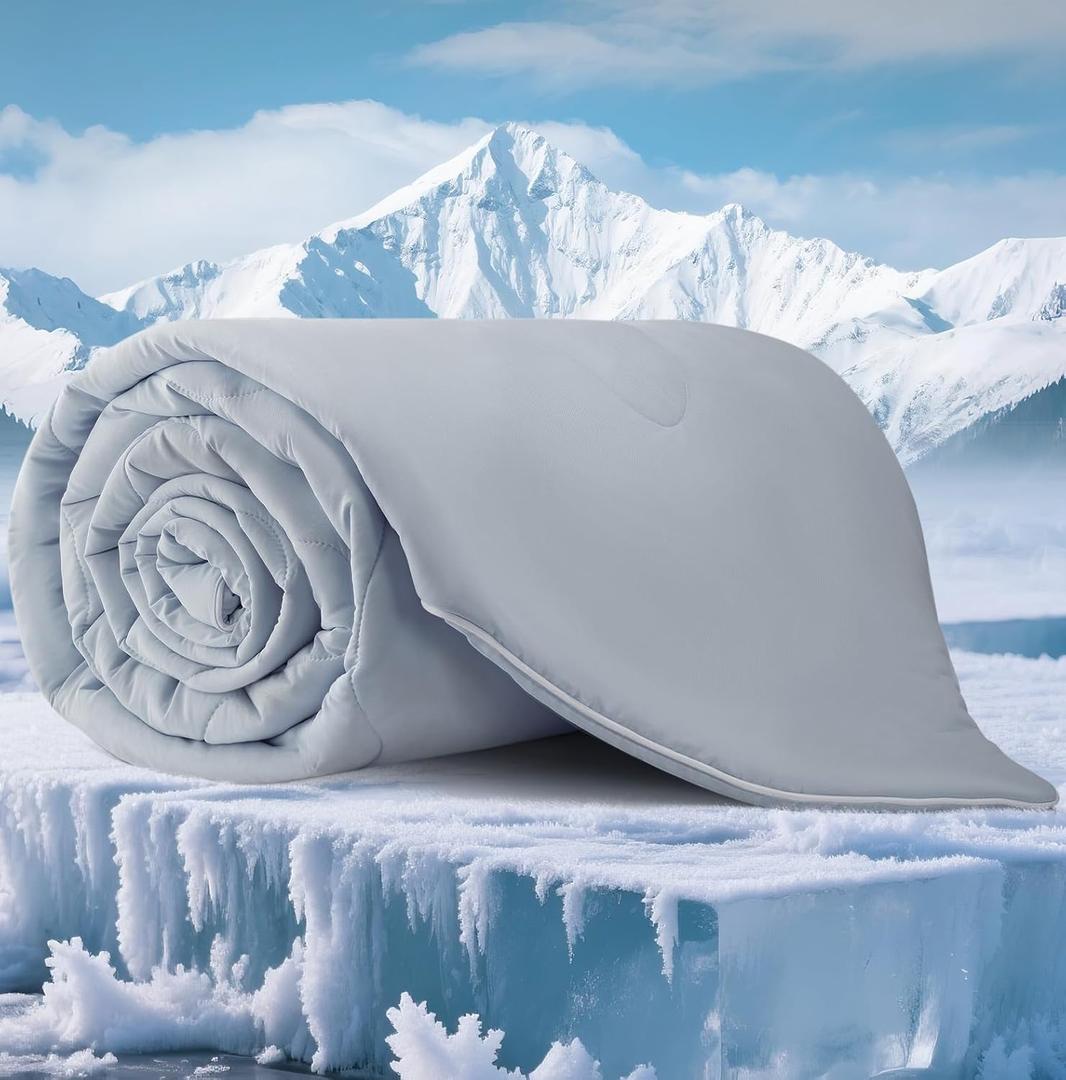 QUTOOL Cooling Blankets for Hot Sleepers and Night Sweats All Season,Cooling Comforter Queen Size,Double-Sided Ice Blanket Technology Absorbs Body Heat Q-Max>0.4,Lightweight Breathable,Gray,90"x90"