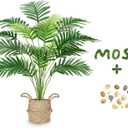 Der Rose Fake Palm Tree 28Inch Tall Fake Plant Potted Faux Areca Artificial Tree with Hand-Woven Baskets with Handles for Indoor Outdoor Home Office Bedroom Porch Balcony Decor