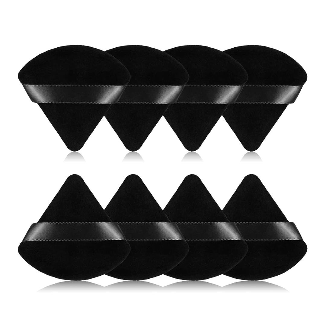 8Pcs of Triangular Powder Puff Makeup Sponges, Made of Super-soft Velvet, Designed for Contouring, Eye, and Corner, Beauty Blender Foundation Mixing Container (Black)
