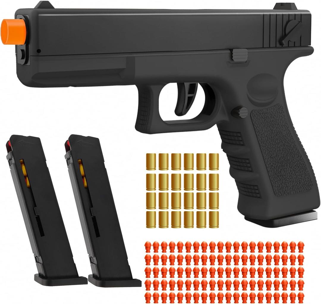 Soft Bullet Toy Gun with Shell Ejecting,Gun Fidget Toy with 100 Soft Bullets, 24 Shells and 2 Magazines, Education Toy Model, Christmas Birthday Gifts for Boys&Girls Kids Adults Age 8+(Black)