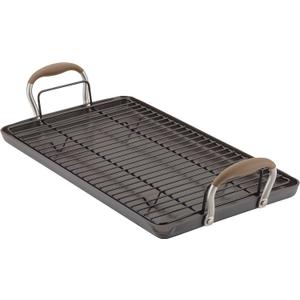 Anolon Advanced Home Hard Anodized Nonstick Double Burner Griddle/Grill Pan with Roasting Rack, 10 Inch x 18 Inch, Bronze