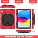 for iPad (A16) 11th/10th Generation Case 2025/2022 (11/10.9),Heavy Sturdy Shockproof Kids Case with Screen Protector, Rotating Stand/Pencil Holder/Shoulder Strap - (Red)