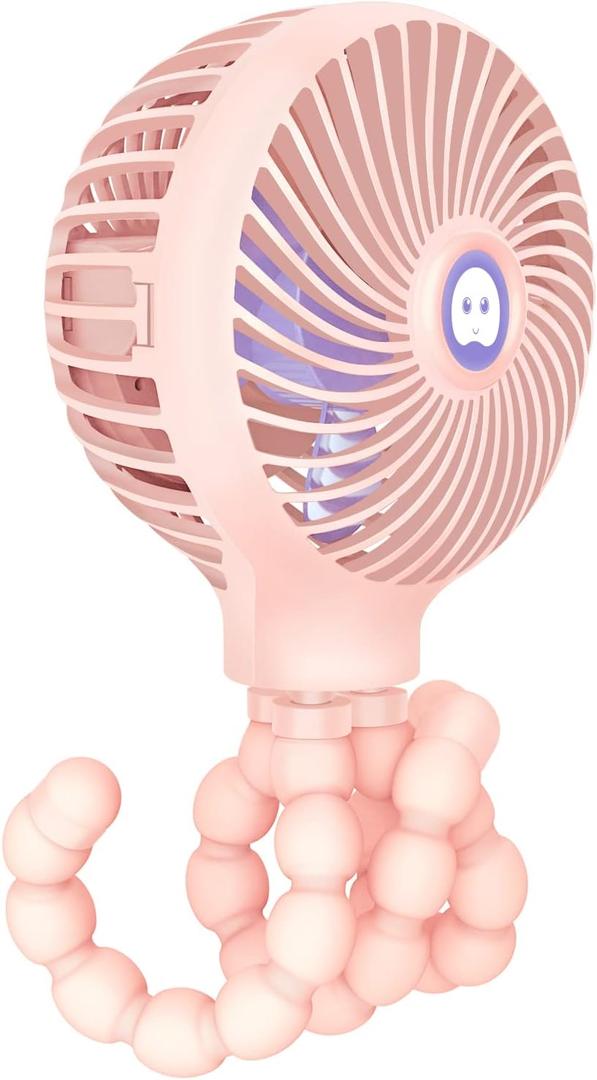 TRELC Mini Handheld Stroller Fan, Personal Portable Baby Rechargeable Fan with Flexible Tripod, Upgraded Version, Gift for Children, for Office Room Car Traveling BBQ Gym (Pink)