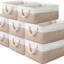 8 Pack Storage Basket Bins - Decorative Baskets Bulk Storage Box Cubes Containers with Handles for Clothes Storage Bathroom, Garage, Books, Home, Office, 13.7L x 9.8W x 6.7H (White&Beige)