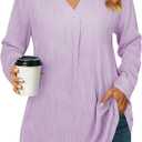 Womens 3 4 Sleeve Blouse Long Sleeve Business Casual Tunic Tops V Neck Work Tops Textured Dressy Casual Shirts (Small, Purple)