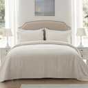 SunStyle Home Quilt Set Queen Beige Lightweight Bedspread Full Soft Reversible Coverlet for All Season 3pcs Leaf Embroidered Quilted Bedding Sets (1 Quilt 2 Pillow Shams)(90"x96") (Full/Queen (90"x96"), Beige - Leaf Embroidered)