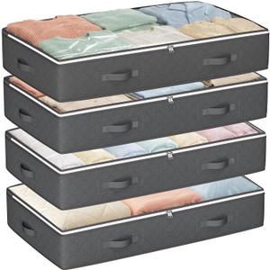 Budding Joy 90L Under Bed Storage Containers, Closet Organizers and Storage Bins, Foldable Underbed Storage Bags for Linen Sheets, Blanket, Clothing, Comforter, Sweaters, Pillows, Wrapping Paper, Grey