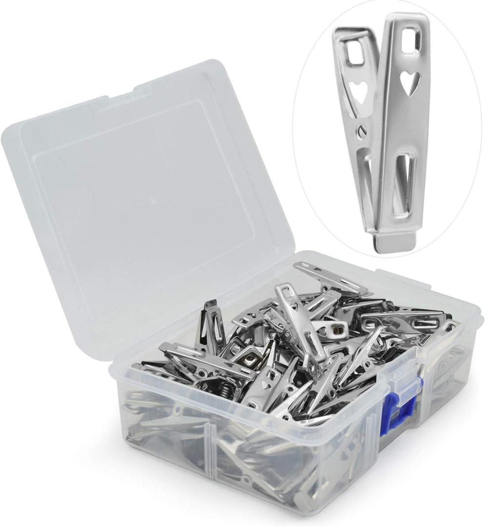 VIPbuy 60 PCS Strong Stainless Steel Clothes Pins Metal Laundry Clips with Storage Box for Clothes Sock Food Sealing Photos