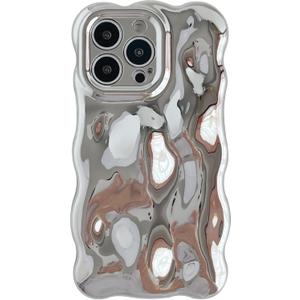 Caseative for iPhone 13 Pro Case,Water Ripple Wave Meteorite Bubble Chrome Plating Electroplated Candy Phone Case (Silver)