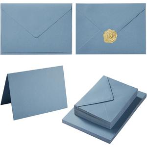 50 Pack Dusty Blue A7 Envelopes with Cards 5x7 Thick Folded Cardstock and Gold Stickers for Greeting Cards, Wedding, Birthday, Invitations, Baby Showers (Dusty Blue, 5x7)
