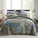 Secgo King Size Comforter Set- 100% Cotton Quilt King Size Set, Green, Sage bedspreads (96 * 108 Inch) with 2 Pillow Shams, Patchwork Reversible Lightweight Bedding (King(98"x106"))