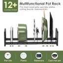MUDEELA Pot Rack Pan Organizer inside Cabinet - Expandable Pot Lid Organizer for Cabinet with 12 Adjustable Dividers, Cutting Board Organizer Holder Baking Rack Kitchen Cabinet Storage Organization