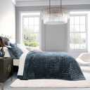 RECYCO Luxury Velvet Quilt Set King Size Bedding Sets, Ultra Soft Velvet Comforter Set, Lightweight Channel Box Stitch Oversized Bedspread Coverlet for All Season, with 2 Shams, Stormy Blue