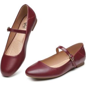 Trary Mary Jane Ballet Flats, Black Flats for Women, Ankle Strap Dressy Comfortable Flats (9, Burgundy)