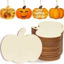 Wooden Pumpkins Ornaments to Paint Halloween Thanksgiving Decoration Cutouts Unfinished 24PCS 3.5 x 3 inches, DIY Blank Unfinished Pumpkin Wood Discs Ornament for Home Harvest Crafts Hanging Autumn De