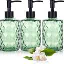 3 Pack Green Glass Soap Dispenser Set with Black Pump, 13.5oz Refillable Liquid Soap Dispenser, Premium Lotion & Dish Soap Bottle for Kitchen, Bathroom Vanity, Hotel Decor