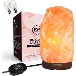 POHS 1012 Inch Tall, 1115 lbs Extra Large Himalayan Pink Salt Lamp | 100% Authentic Natural Hand-Carved Crystal Rock Salt Lamp with Wooden Base, Dimmable Cord & Bulb Replacement Included