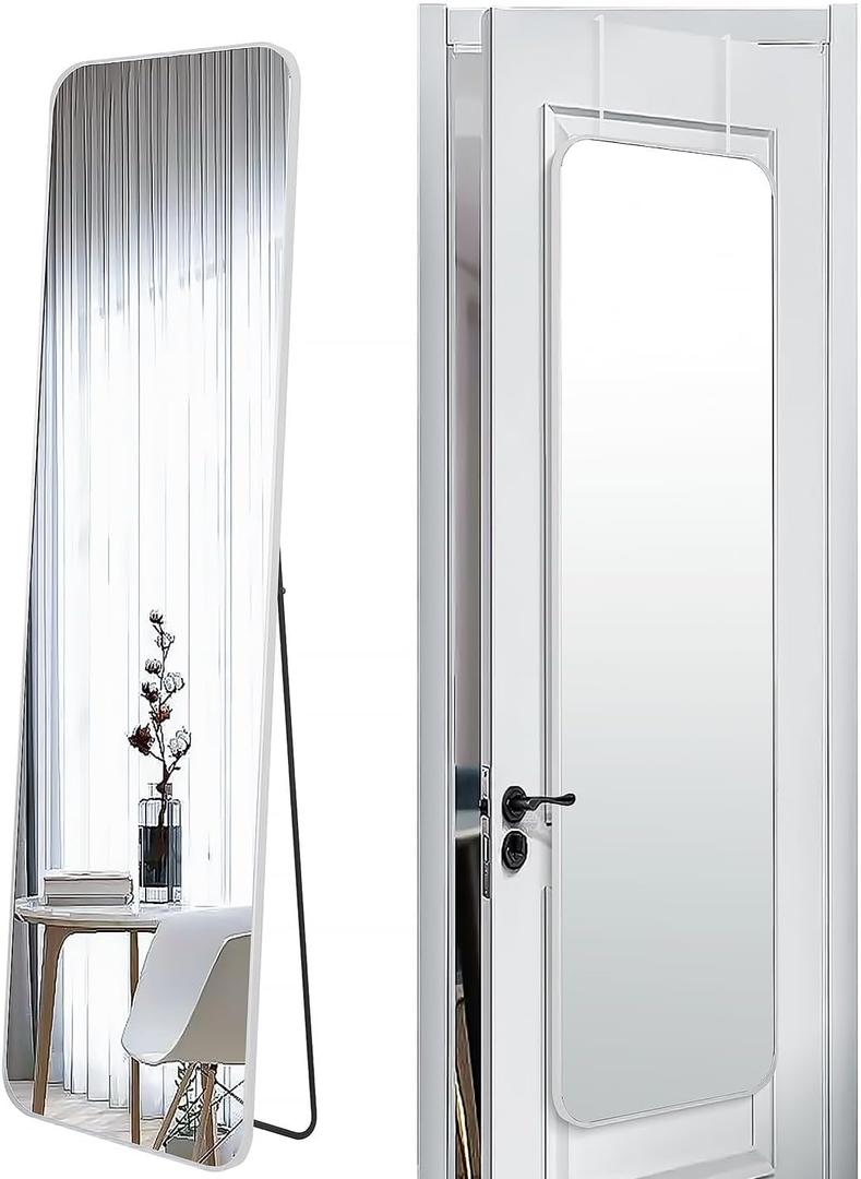 SCWF-GZ 57x16 Door Hanging Full Length Mirror, Floor Stand (Height 5.7ft just Body in1.3ft) Wall Mounted Metal Frame Rectangle Dressing Mirrors for Bedroom Bathroom Room 57 inch Silver