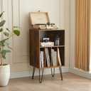 Record Player Stand with Vinyl Storage, Vinyl Record Storage Cabinet Holds Up to 150 Albums, End Table for Record Player, Turntable Stand for Living Room, Brown