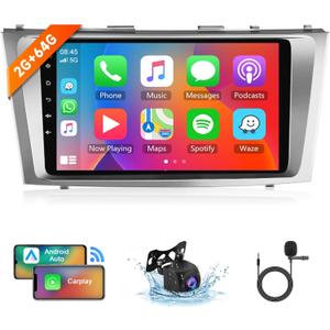 8 Core 2+64G Android Car Radio Stereo for Toyota Camry 2006-2011 with Wireless Carplay Android Auto, 9'' Touchscreen Head Unit with Bluetooth GPS Mirror Link WiFi FM/RDS DSP AHD Backup Camera SWC