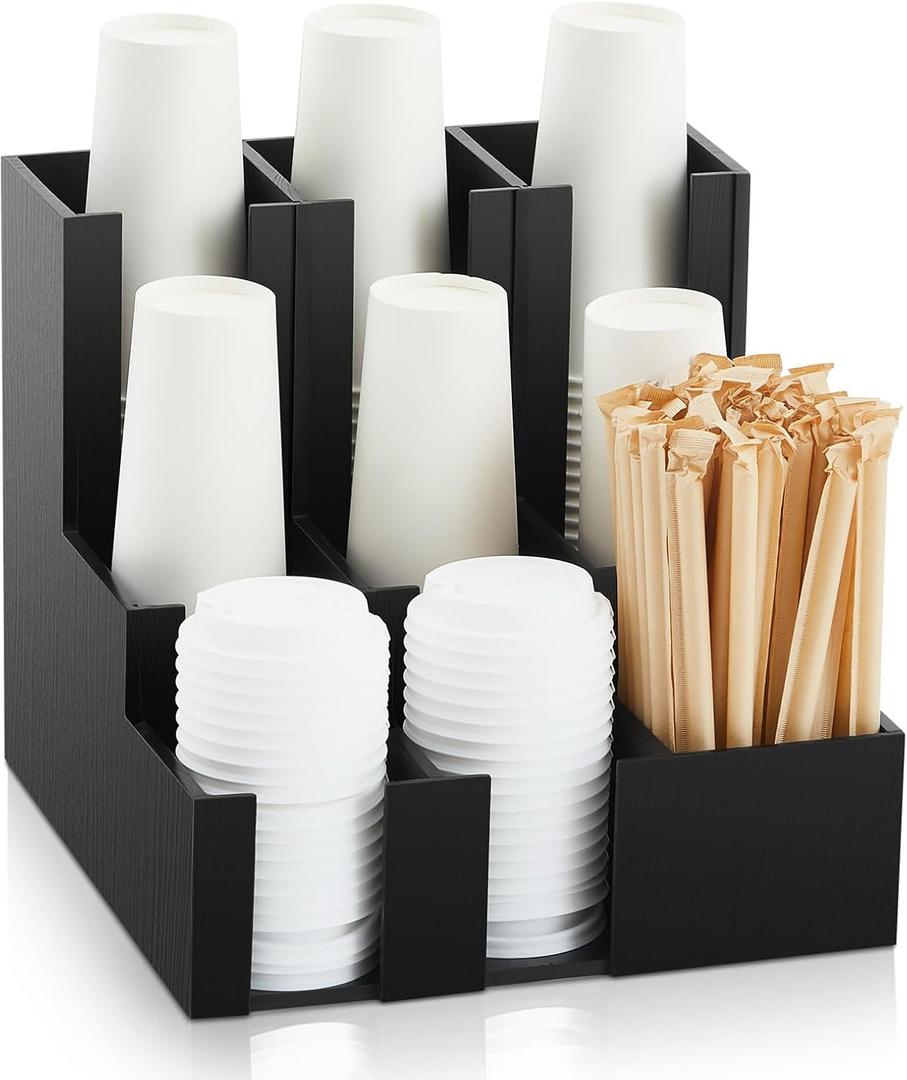 CroBlissful 9 Compartment Pine Wood Vertical Coffee Cup and Lid Dispenser