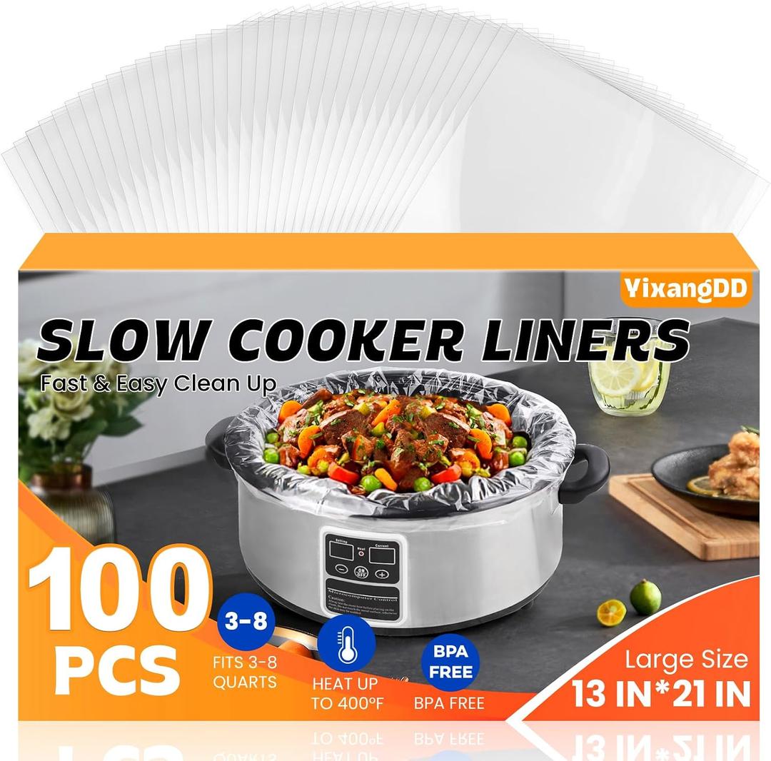 100 Pack Slow Cooker Liners, Large Size 13"x 21" Cooking Bags Disposable Pot Liners, Plastic Slow Cooker Bags Fits 3-8 Quarts, BPA Free, Suitable for Oval & Round Pot