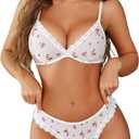 Avidlove Wireless Lace Lingerie Set Floral Print Bra and Panty Sets Cute Naughty Outfits (X-Large, Sweet Dreams)