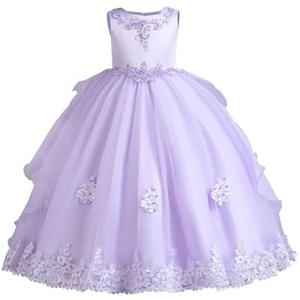 Flower Girl's Dress Princess Puffy Tulle Dresses Bridesmaid Wedding Communion Birthday Party Pageant Maxi Prom Gown for Kids, Size 150