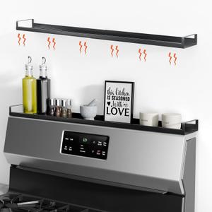 Bumusty 4X Strong Magnetic Shelf for Stove Top, 30" Adjustable Oven Shelf Spice Rack Over the Stove, Seasoning Organizer Kitchen Shelves, Matte Black (Magnetic, Black)