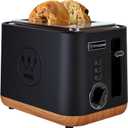 Westinghouse Scandinavian Design Toaster with Wide Slots, Removable Crumb Tray, 6 Browning Levels, and Cancel/Reheat/Defrost Options for Bread, Bagels, & Waffles Black with Wood Finish, 2-Slice