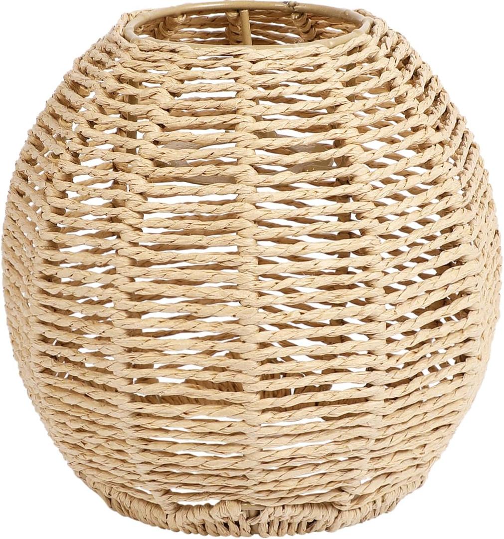 Woven Paper Rope Lamp Shade Simulation Rattan Pendant Light Shade Ceiling Fan Light Bulb Covers, Lamp Shade Hanging Pendant Light Cover for Pendant Floor Table Lamps Living Room Bedroom Office Hotel
