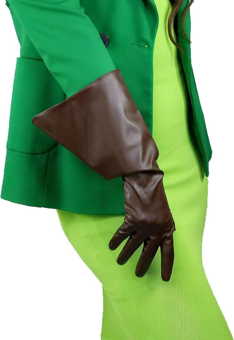 DooWay Unisex Wide PUFF GLOVES Size L, Faux PU Leather 38cm 15-inch Long Large Loose Fit for Costume Cosplay Fashion Stage (Dark Brown)