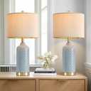 24.25" Modern Ceramic Blue Table Lamps Set of 2 for Living Room Bedroom Bedside Table Lamp for Night Stands Boho Nightstand Lamp Coastal Side End Table Lamps Reading Light Home Office Dorm Deco Gifts